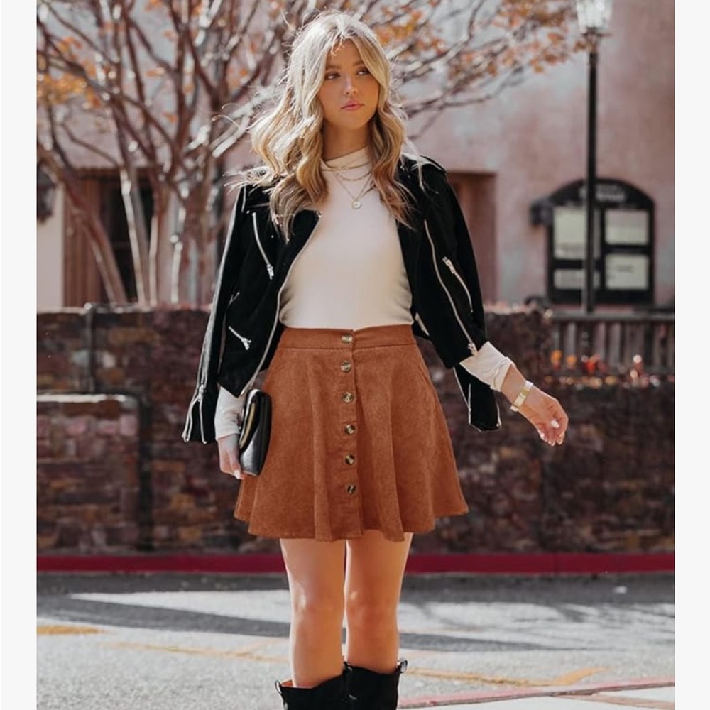 Amazon Brown A-Line Button Skirt - Picture 5 of 8